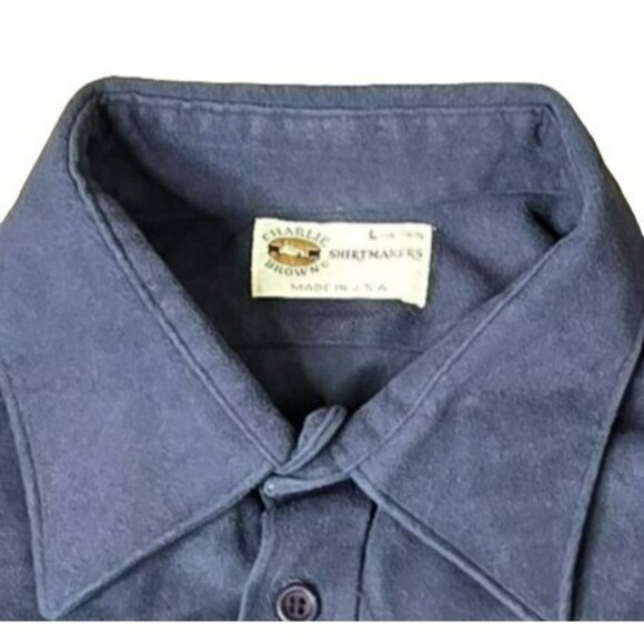 VTG Charlie Brown Shirtmakers SuperSuede Blue Button Up Shirt Size L 16-16 1/2 - Picture 6 of 13